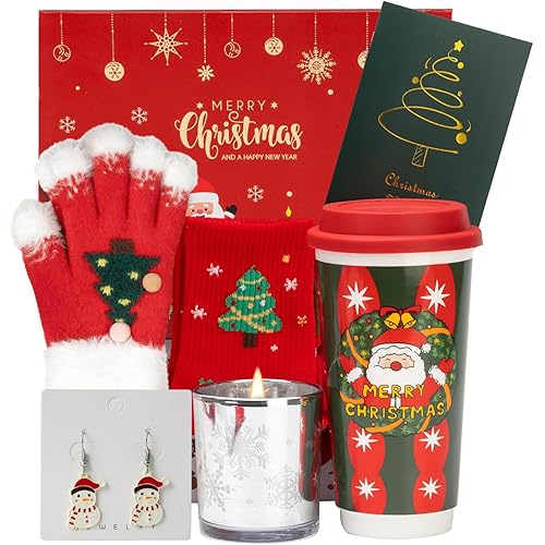 Christmas Gifts for Women 2025 Unique Christmas Gift Basket with Soft Snowflake Gloves, Ceramic Tumbler & Cozy Candle Set - Xmas Presents Holiday Gift Box for Mom, Wife, Teacher, Best Friend