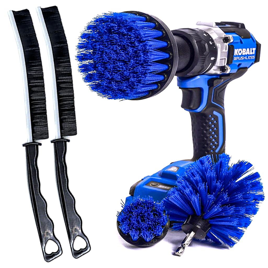 Diamond Shine 5-Piece Tile &amp; Grout Drill Brush Set – Nylon Scrubbing Brushes for Bathroom, Kitchen &amp; Crevice Cleaning, Lightweight Power Scrubber Attachments
