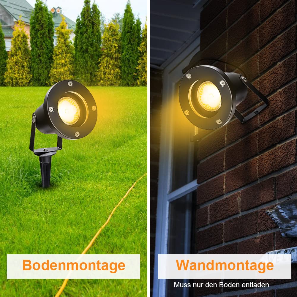 8x LED Gartenstrahler, Gartenbeleuchtung mit Erdspieß, 4W GU10 Aluminium Gartenleuchte mit Stecker IP65 Wasserdicht Gartenlampe Strahler Beleuchtung Aussen Außen Lampe