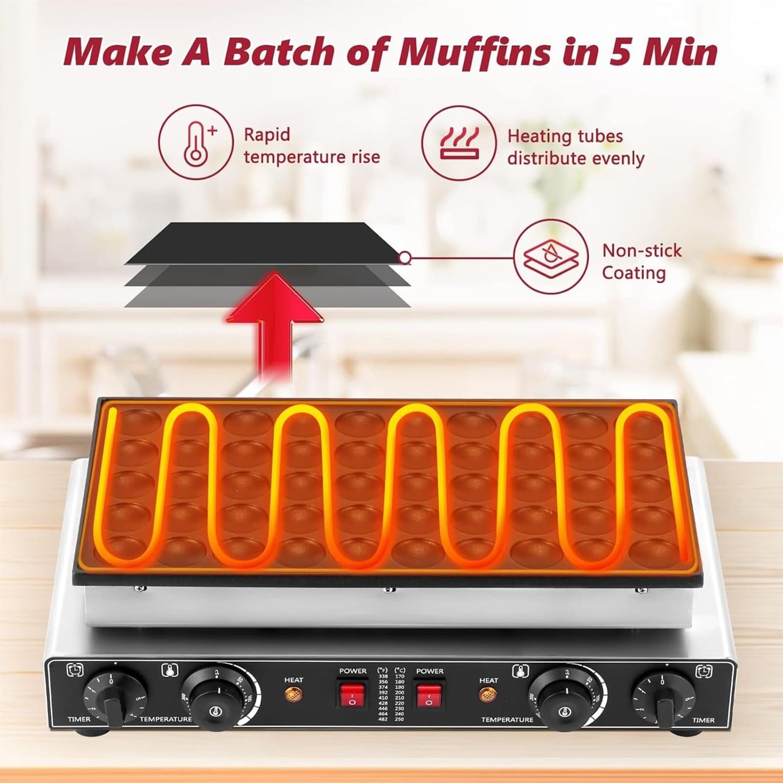 50 Pezzi Mini fornetto Commerciale per Pancake Olandesi, Macchina per la Preparazione di poffertjes antiaderenti, Macchina elettrica per la Preparazione di dorayaki e Waffle per cu,