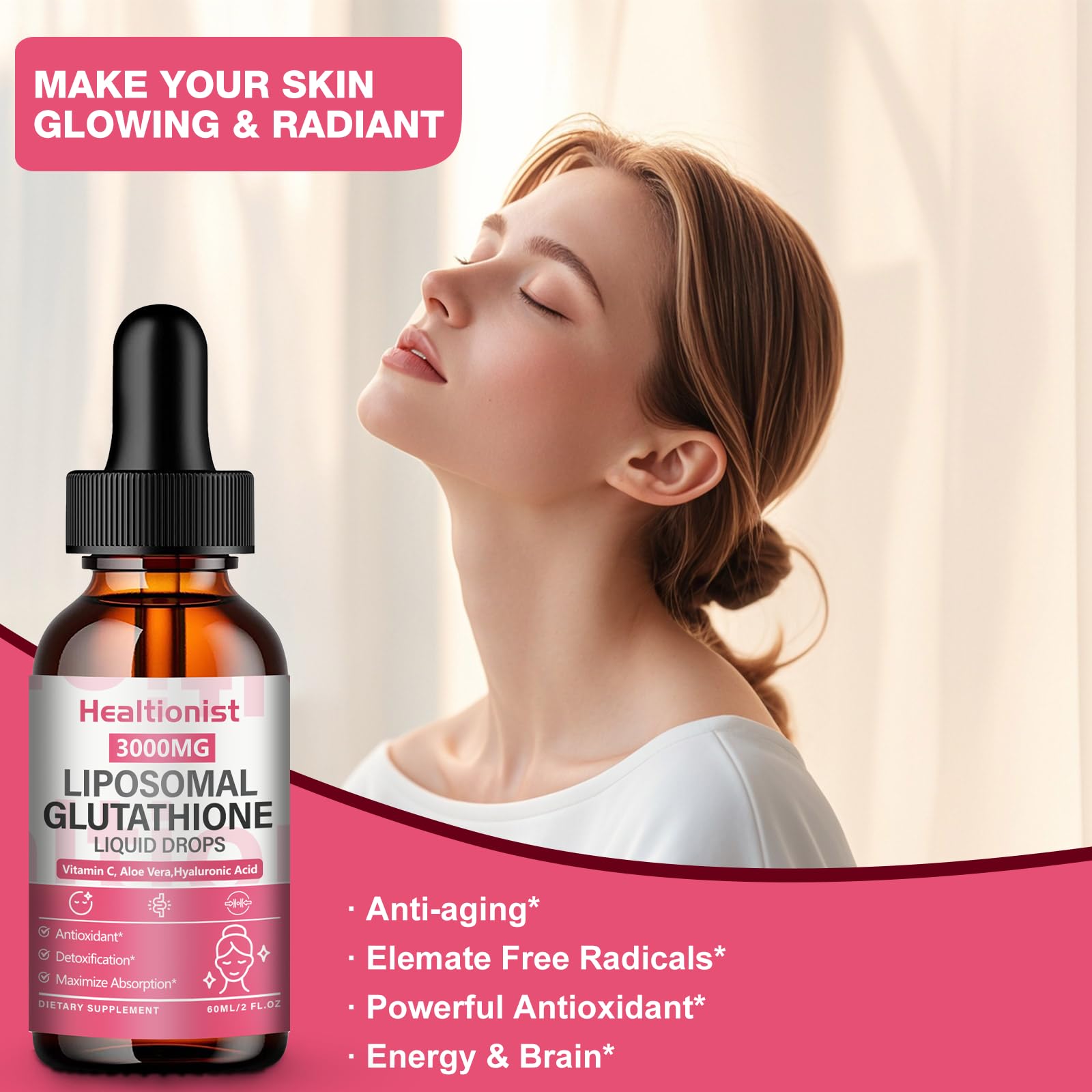 2 Pack 3000mg Liposomal Glutathione Liquid Drops with Vitamin C, 98% Absorption, Glutathione Liposomal Supplement, Powerful Antioxidant Complex for Immune System, Liver, 4 Fl Oz per Bottle — Amazon image 4