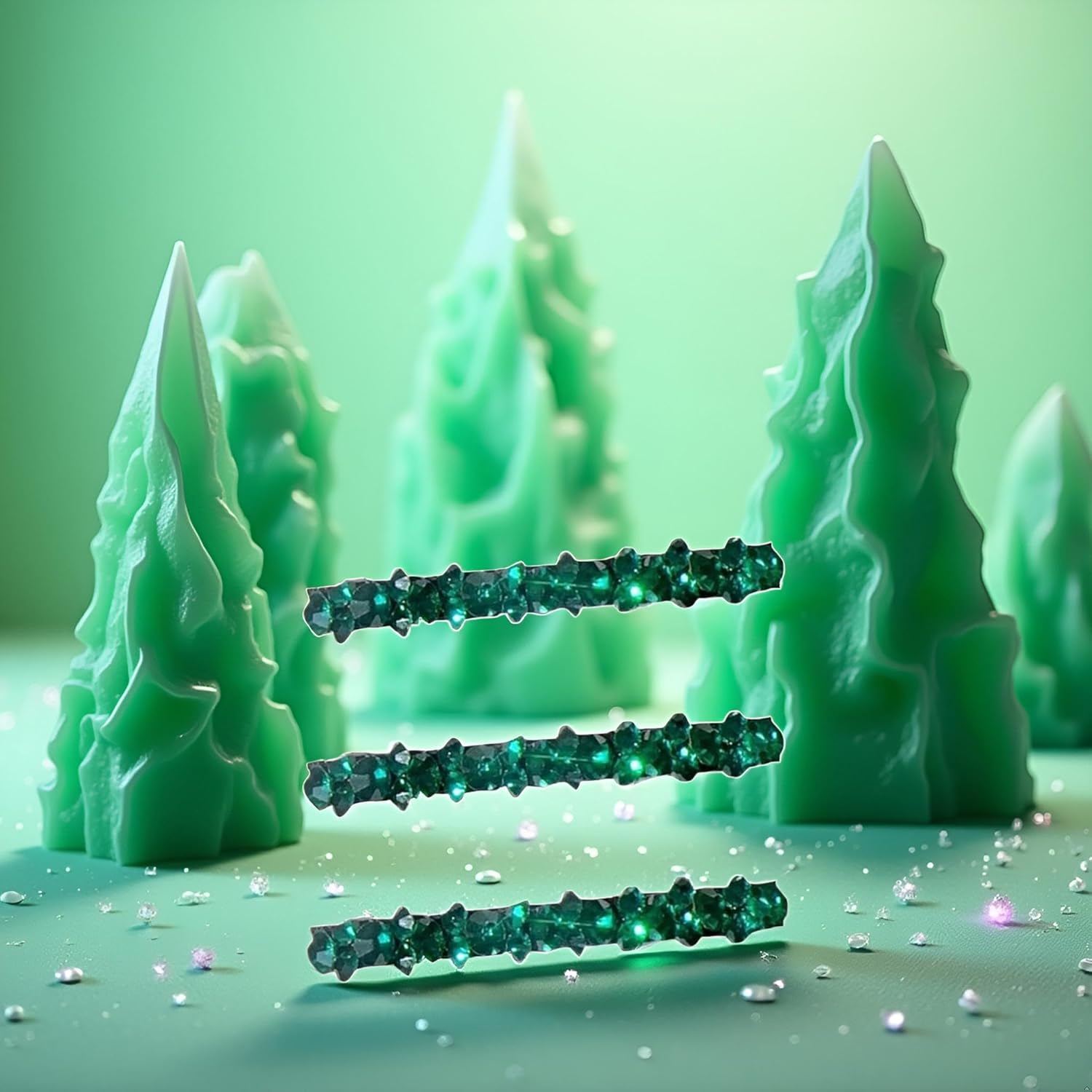 3Pcs Green Shiny Rhinestone Diamond Hair Barrette Clip, Hair Pin, Bobby Pins Duckbill Alligator Clip, Hairpins for Women Bridal Wedding Hair Accessories - Image 3