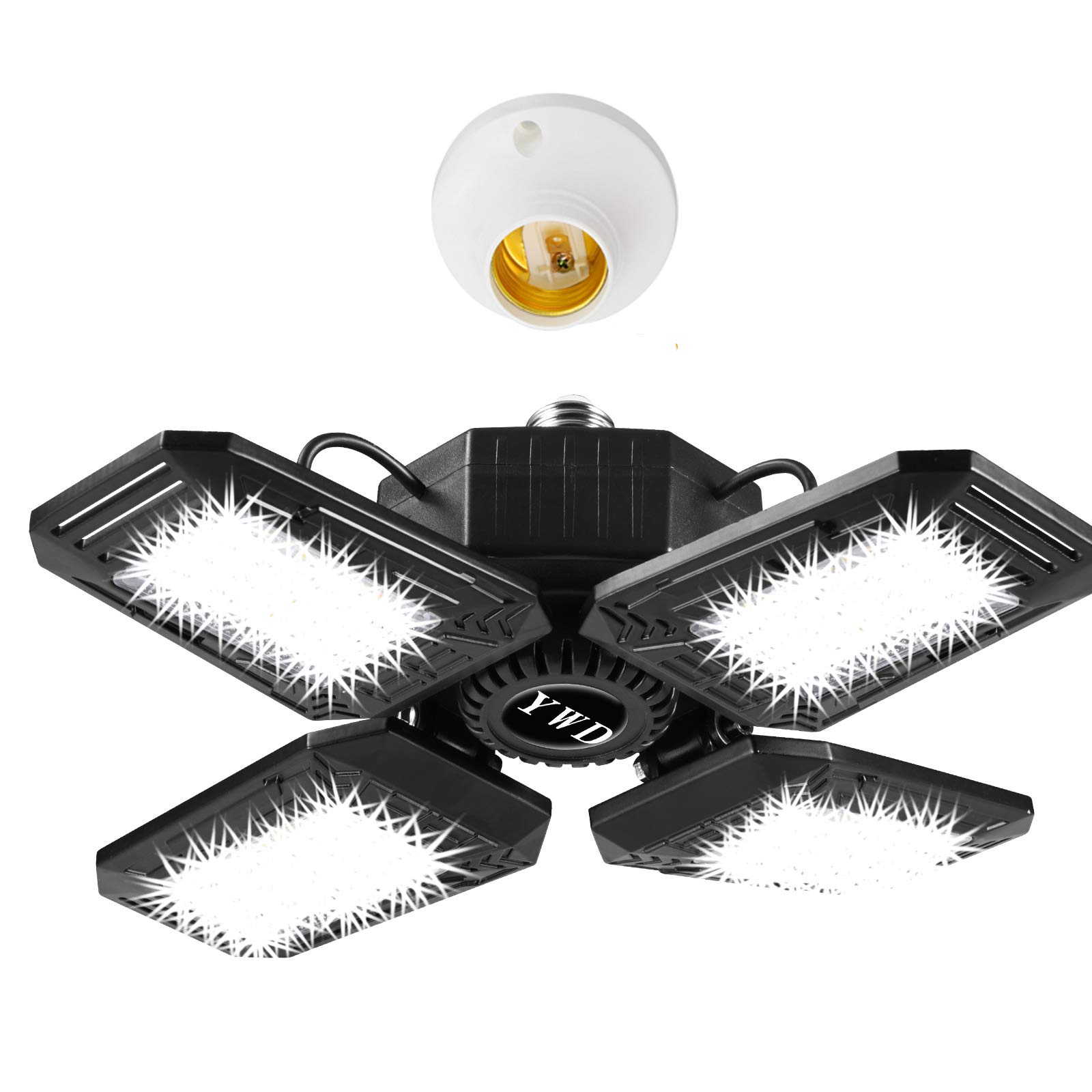 LED Garage Lights 120W 12000LM 6000K Deformable Four-Leaf Light with 4 Adjustable Panels LED Ceiling Lights, E26/E27 LED Shop Lights for Garage,Workshop, Basement