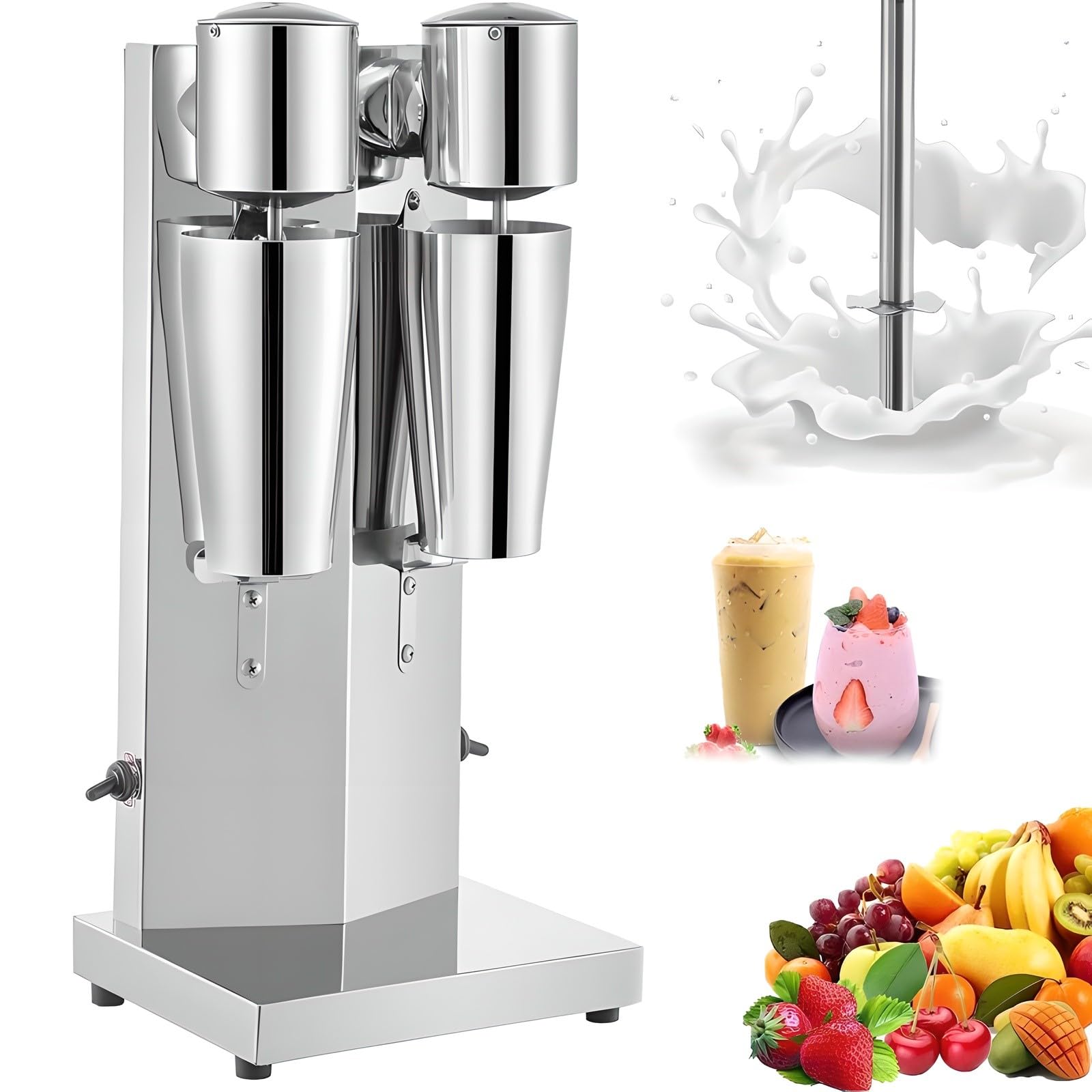 Machine À Milkshakes Professionnelle, Mixeur Électrique 180 W avec 2 Vitesses Réglables Et 2 Tasses en Acier Inoxydable, Facile À Nettoyer, pour Préparer des Milkshakes Cocktails, Fraises Et Cafés