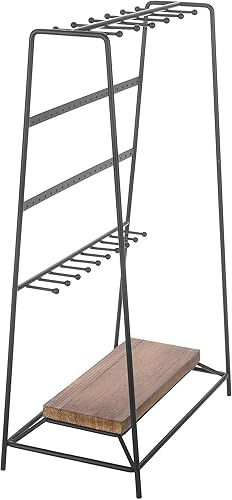 Miniatura 7 de Organizador de joyería de mesa de metal negro moderno con base de exhibición de maderacollares, pulseras, pendientes, soporte de almacenamiento