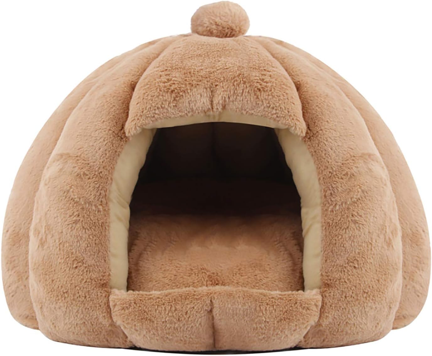 YATT Cat Cave, Semi-closed Soft Comfortable Non-slip Bite-resistant Removable Washable Inner Pad Brown Plush Cat House Cat Bed