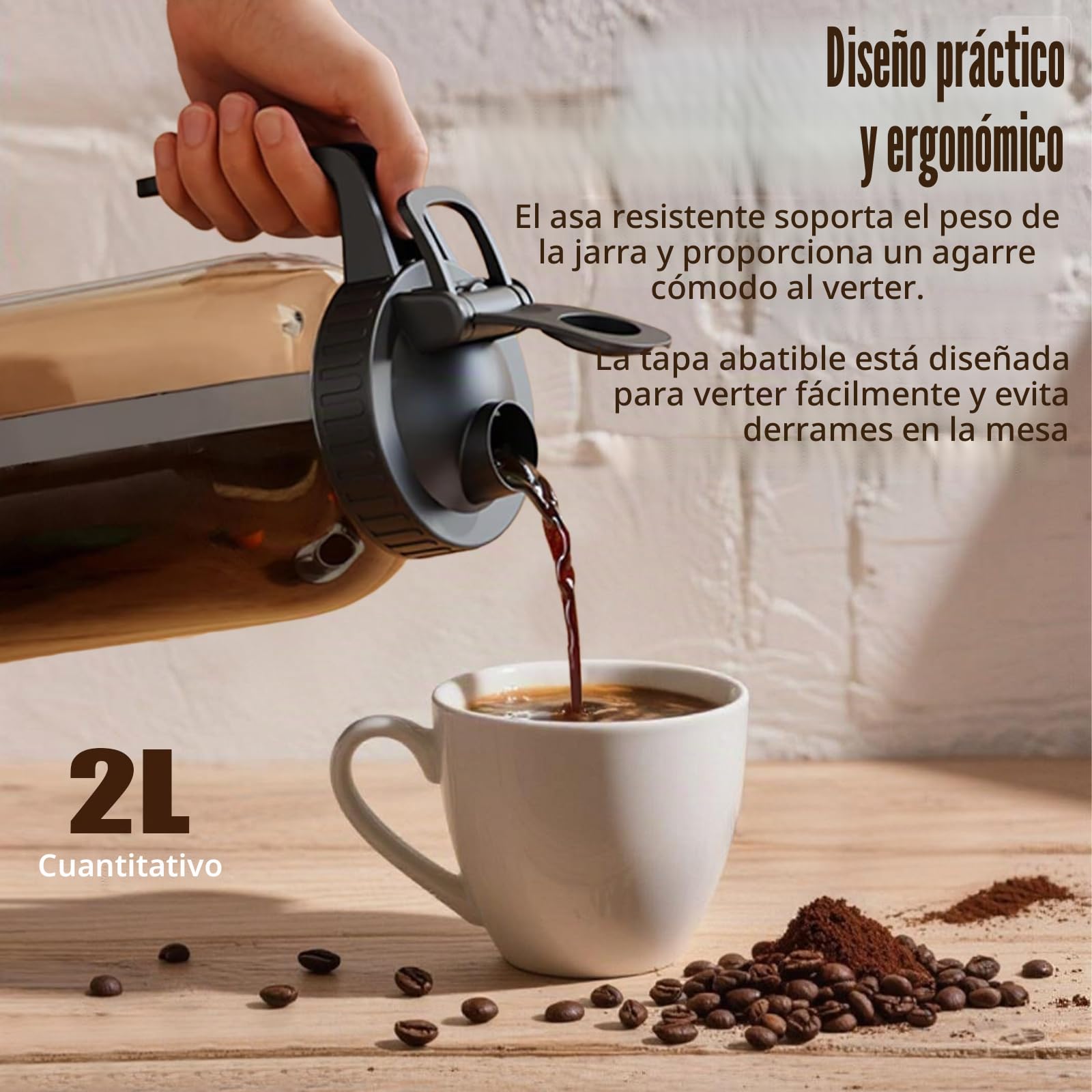 Cafetera Cold Brew de 2 l/64oz,botella de café frío,con asa y filtro de acero inoxidable,Cafetera de cristal,para café y té en frío