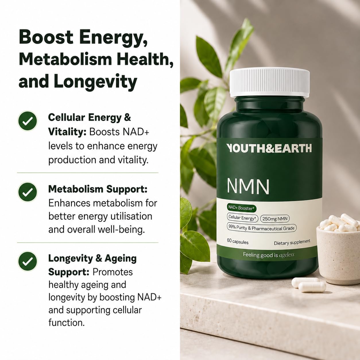 Youth & Earth NAD 250mg 60 Capsule