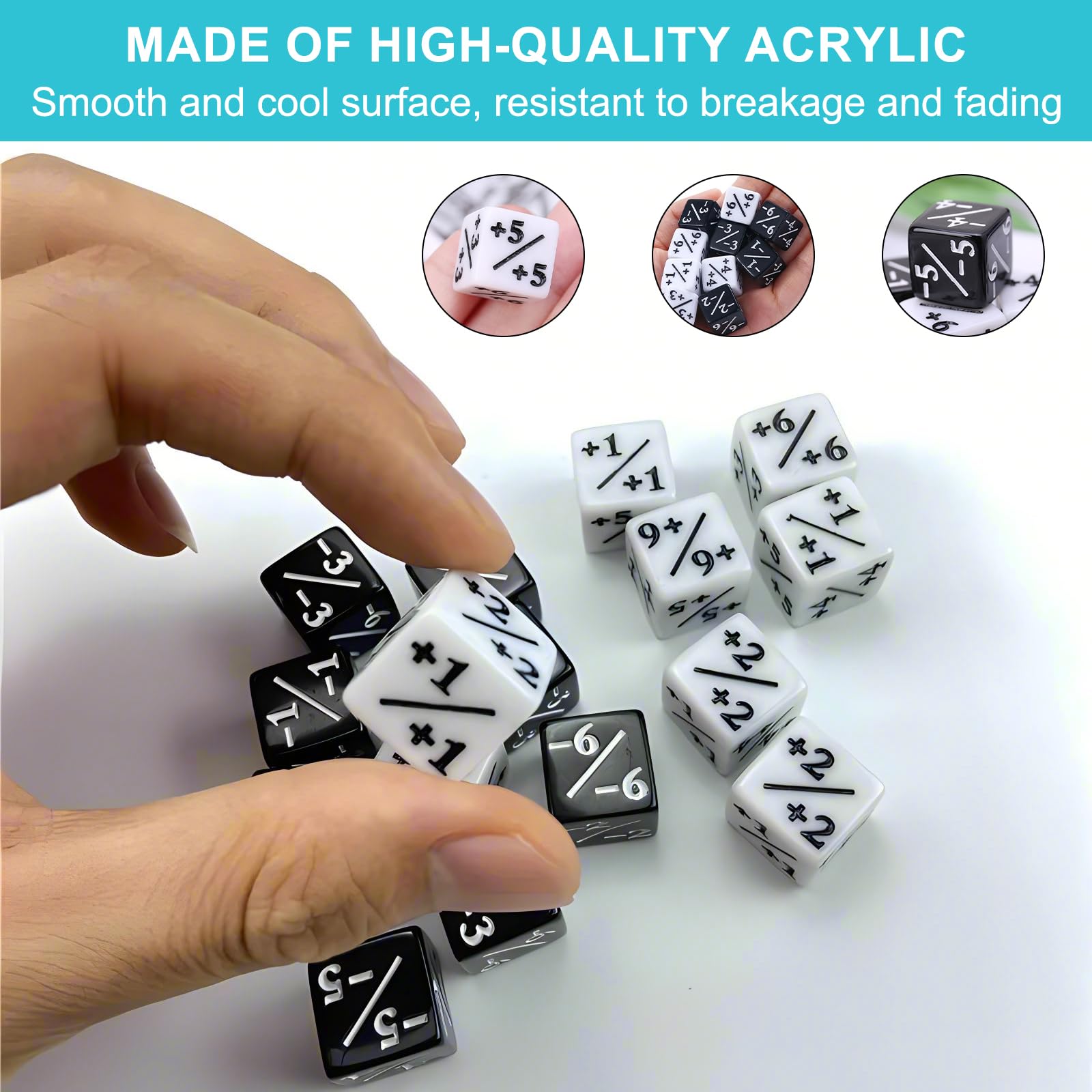 48 Pièces Compteurs de Dés Dés de Jeton D6 Dés de Fidélité Dés de Cube Compatibles avec MTG, CCG, Accessoire de Jeu de Cartes avec Sac de Rangement (Noir et Blanc)