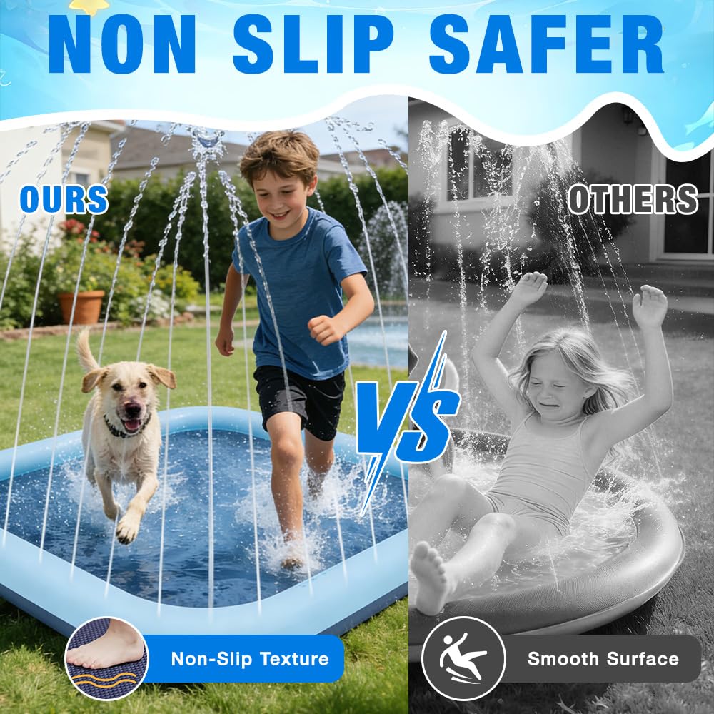 Wasserspielzeug Kinder Outdoor Spiele mit Antirutschfunktion, 200cm Splash Pad für Kinder, Wassersprinkler Kinder Splash Pad, Gartenspielzeug Kind Sprinkler (Quadratisch 200cm)