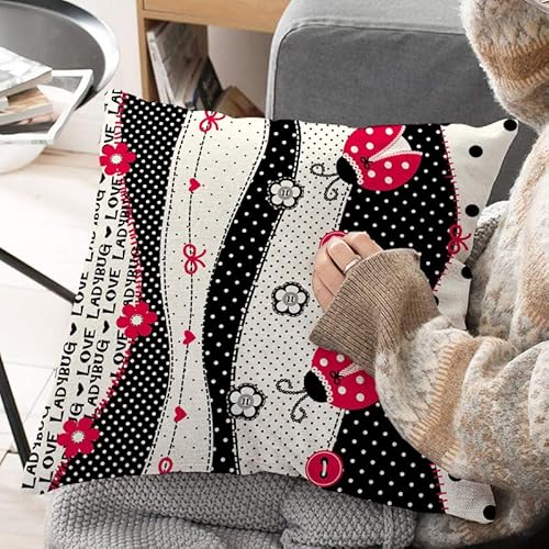 Cuppqq Throw Pillow Covers Cute Ladybug And Polka Dots Pillow Cover Square Pillow Case Cushion For Home Decor Sofa Couch 18X18 Inch Pillowcase #TOP1
