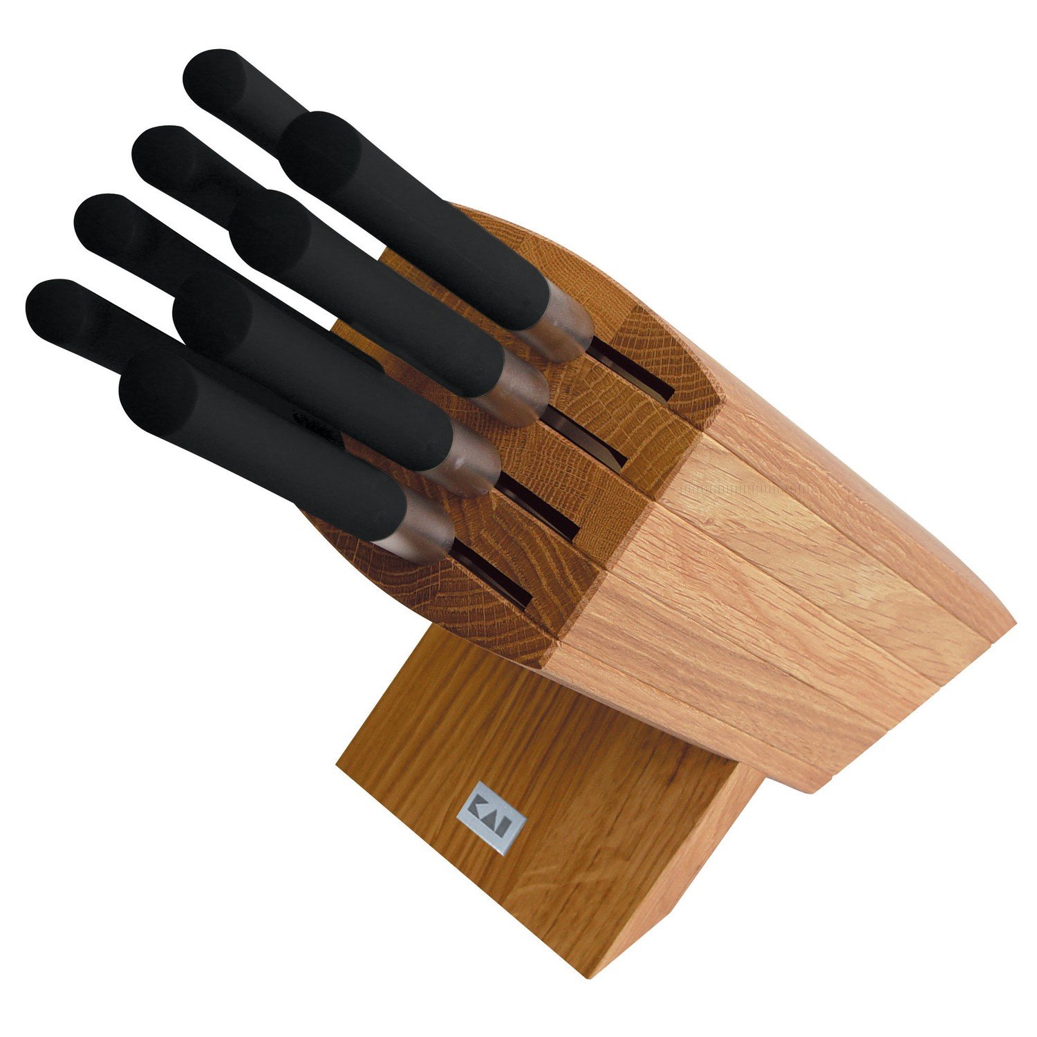 KAI Bloc à Couteaux Wasabi Black en chêne, équipé de 8 Couteaux, démontable pour Le Nettoyage - Dimensions 31 x 18 x 34 cm - Ensemble Complet de Couteaux de Cuisine