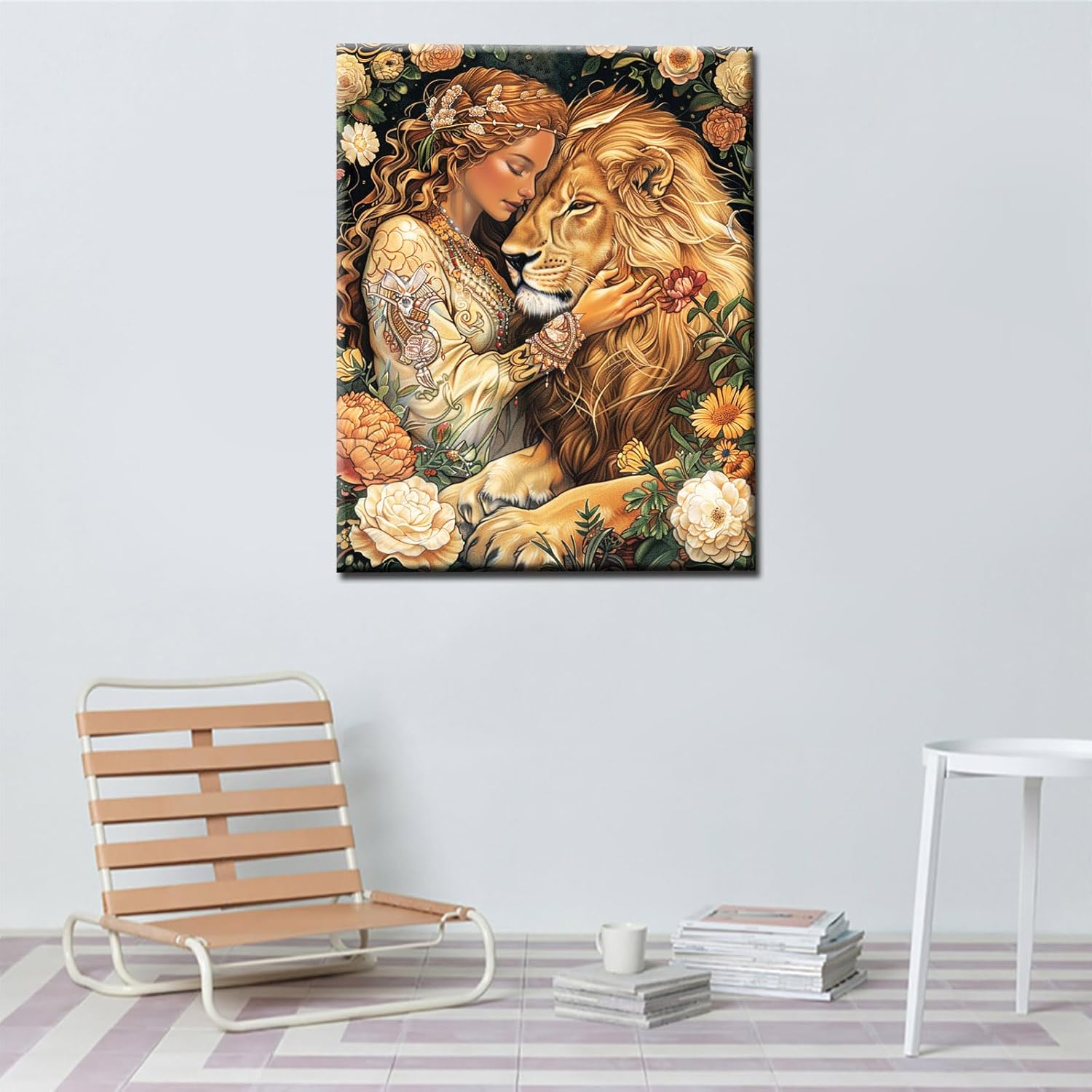 Aihonmin Women Domesticate Animals Paint by Numbers Kits with Brushes and Acrylic Pigment on Canvas Painting for Adults and Beginners,Jungle Lion Picture for Home Decor Gifts 16''x20'' (DIY Framed)