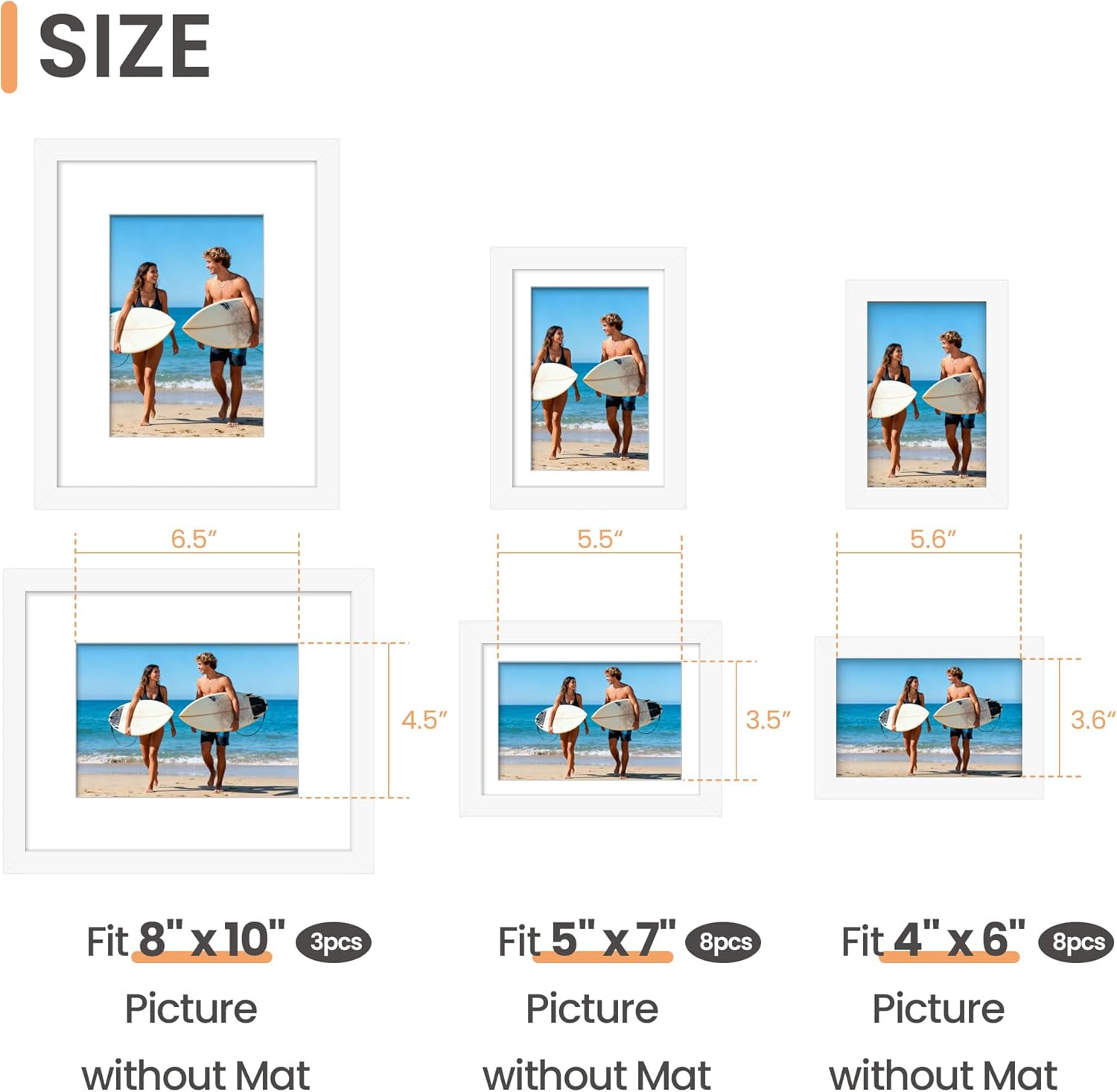 upsimples 19 Pack Picture Frames Collage Wall Decor for Mounting or Tabletop Display, Photo Gallery Frame Set for Family, Multi Sizes Including 8x10, 5x7, 4x6, White - Image 2