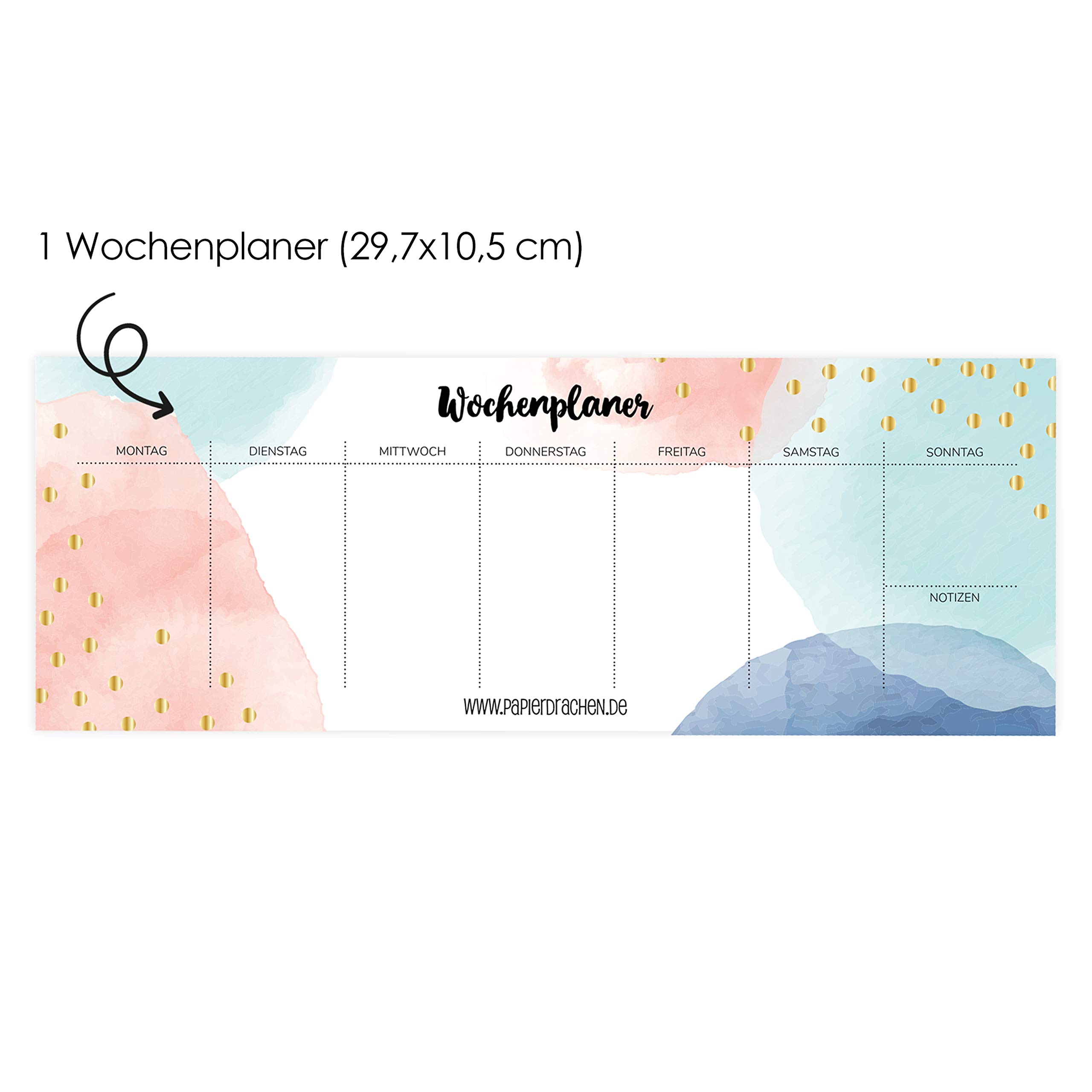 Papierdrachen 3 Writing Pads for Weekly Planner Notes and To Do List, Daily Planner Watercolour, Ideal for School Work - Image 2