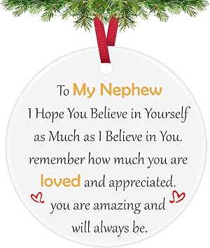 Nephew Christmas Ornaments Nephew Inspirational Gifts from Uncle Aunt Encouragement Ceramic Hanging Ornament Christmas Graduation Birthday Gifts Motivational Gift