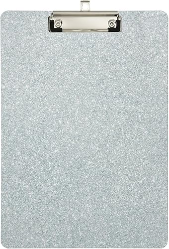 Burbuja Portapapeles acrílico, textura de purpurina plateada, tamaño carta, portapapeles decorativos con clip de metal para enfermeras, médicos,