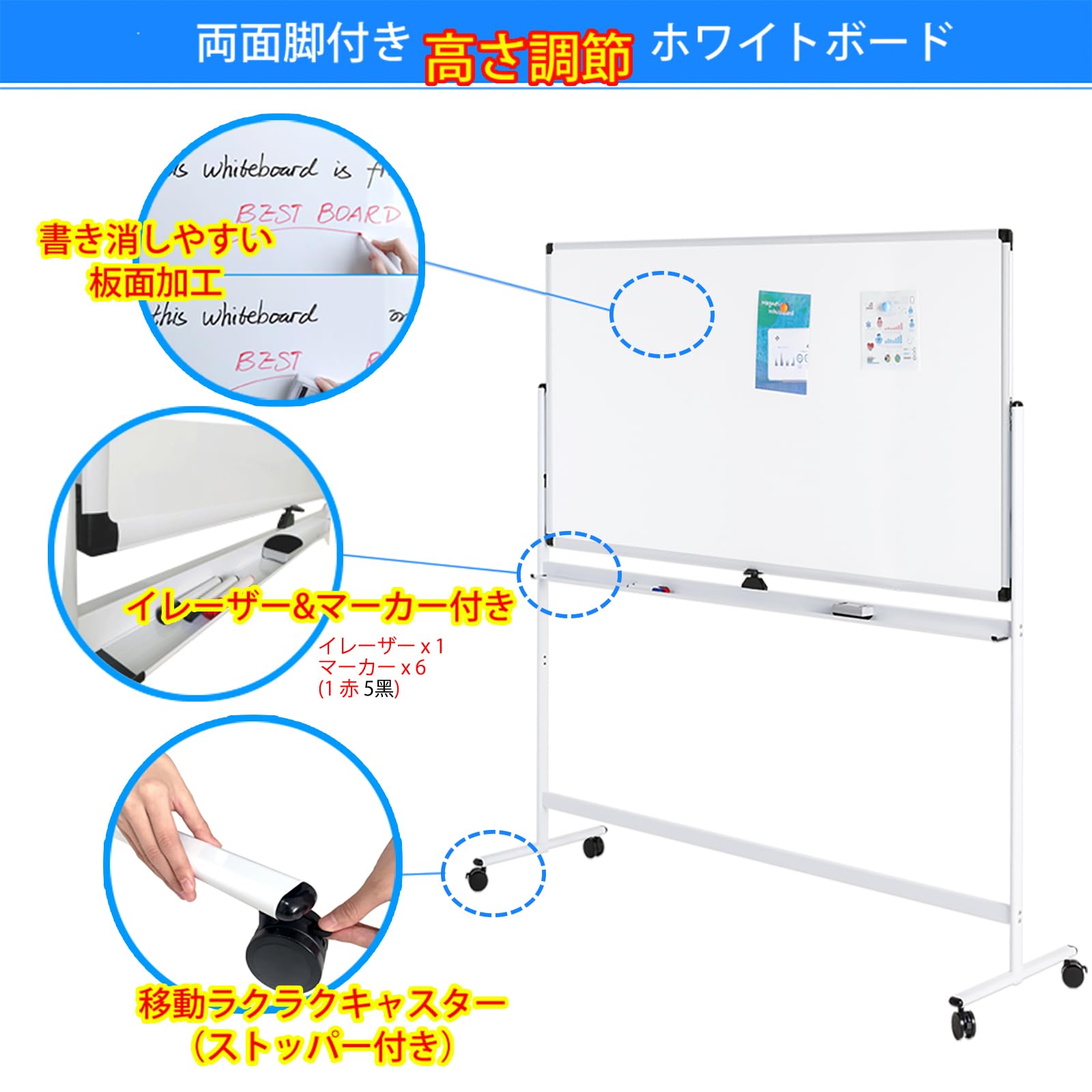 Amazon | ホワイトボード 月予定表 キャスター付き 面板 幅1200×高さ