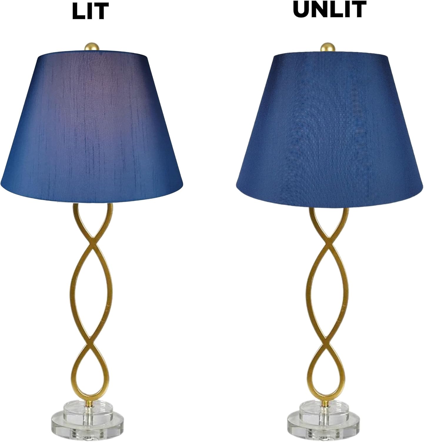 Royal Designs, Inc. Set of 2 Deep Empire Hardback Lamp Shade for Table Lamp, Silk Fabric, HB-646-13NBLU-2, 8 x 13 x 9 in (Top x Bottom x Height), Navy Blue, Includes Set of 2 Lamp Harp Holders