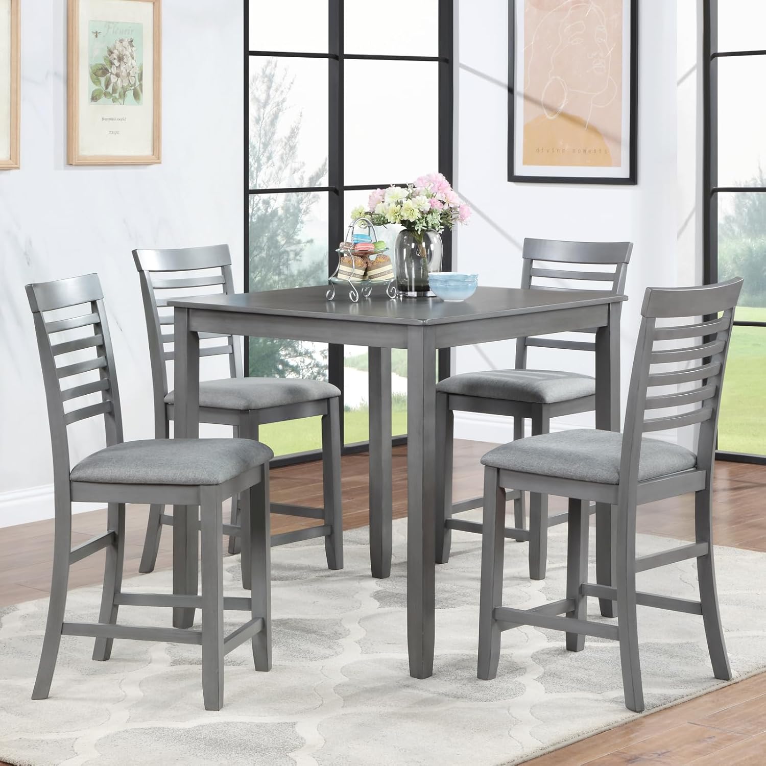 5 Piece(Square Table, Horizontal Backrest)