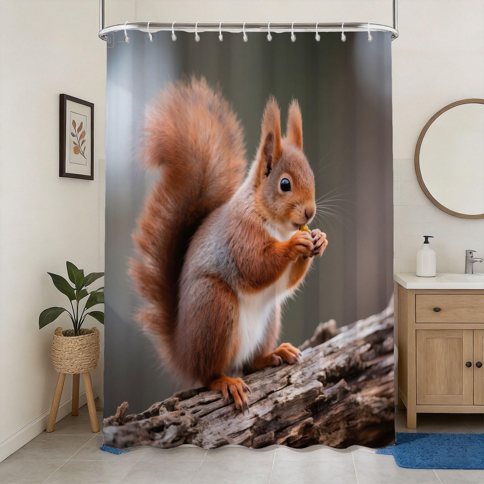 Hongduo 3D Squirrel Shower Curtain for Stalls Bathtubs Natural Bathroom Decor Shower Curtain Set Polyester Fabric Waterproof 180x200cm/71X79 Inch with Hooks