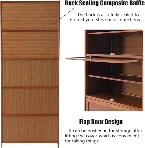 Miniatura 6 de DYRABREST Armario organizador de zapatos de 10 niveles con cubierta, armario de madera para zapatos, estante de zapatos con asa sofisticada y