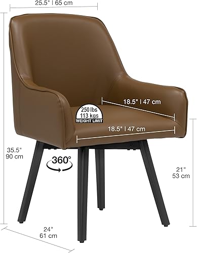 Miniatura 3 de Studio Designs Home Spire Luxe 70188 - Silla giratoria con brazos, para invitados, comedor, oficina, cuero mezclado con negro y marrón caramelo