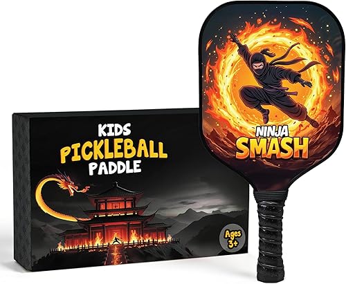 Miniatura 9 de Paleta de pickleball para niños diseñada para edades de 3 a 12 años, fibra de vidrio ligera (0.37 libras), agarre pequeño para un fácil control,