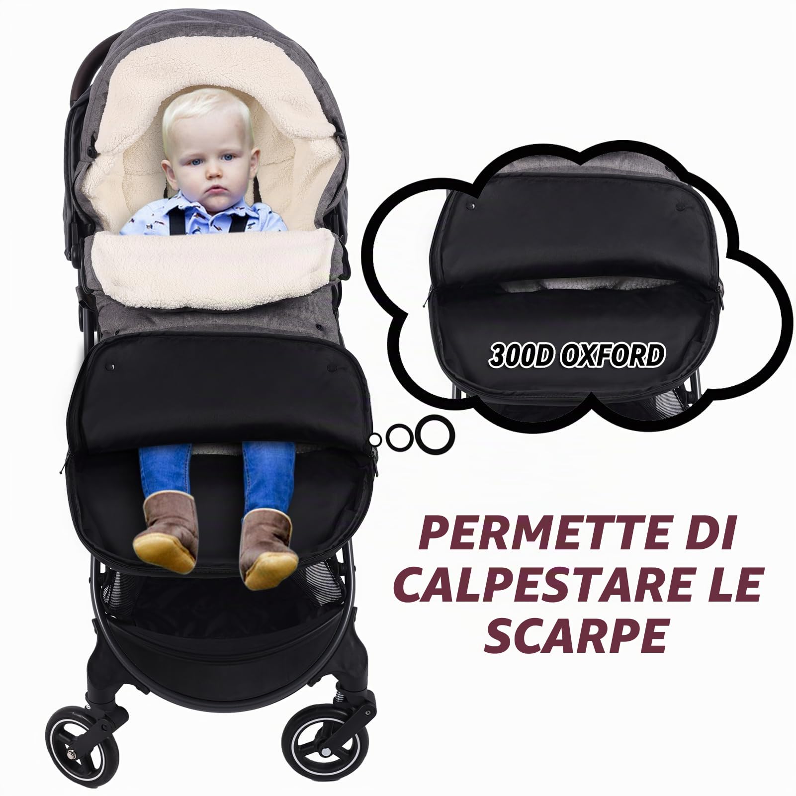 Sacco Passeggino Invernale Universale,110cm Lunghezza,Impermeabile
