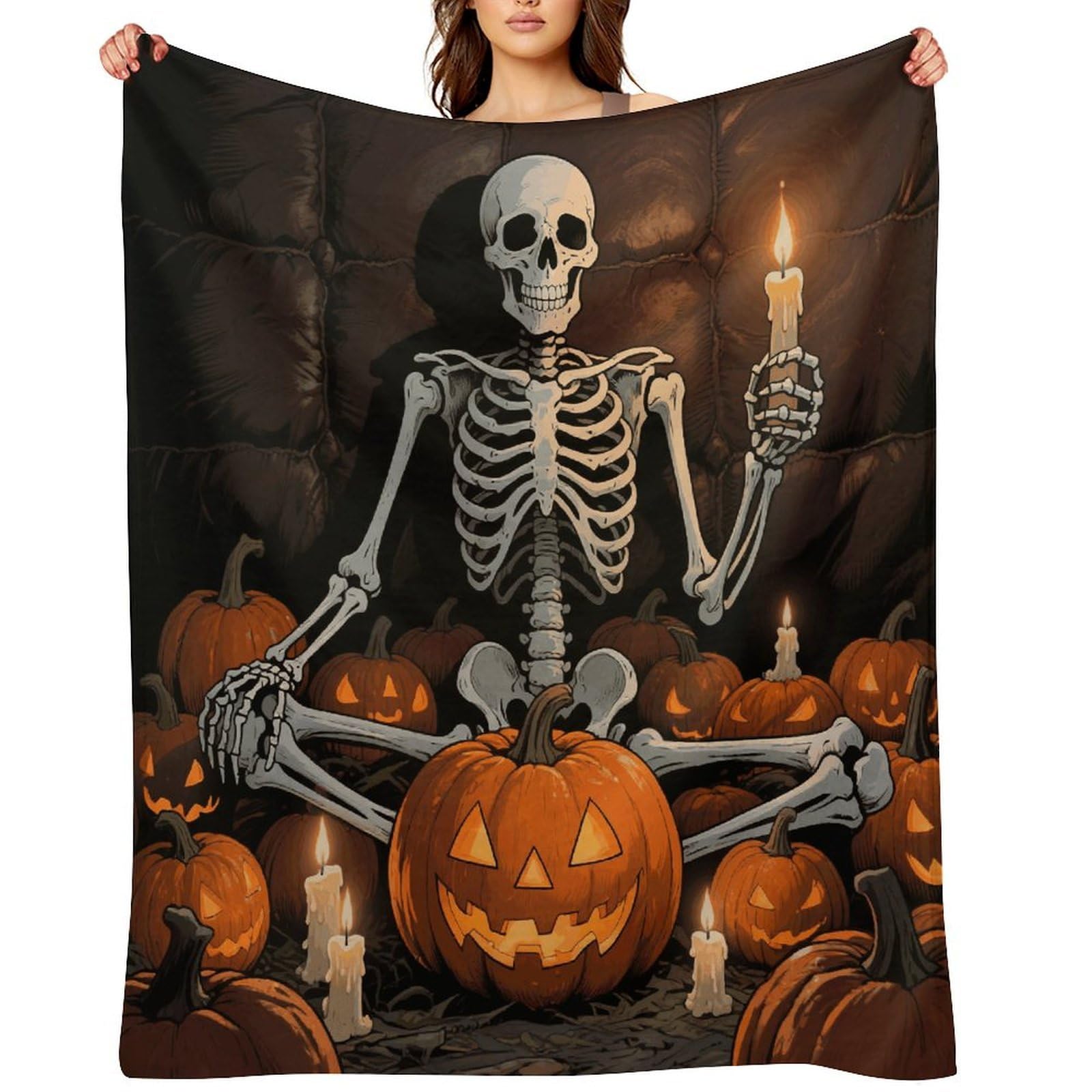 Skull Pumpkin Throw Blanket for Couch and Bed Super Soft Warm Lightweight Throw Blankets Cozy Fuzzy Flannel Blanket Personalized Decorative Blankets for Sofa Decor 50"x60"