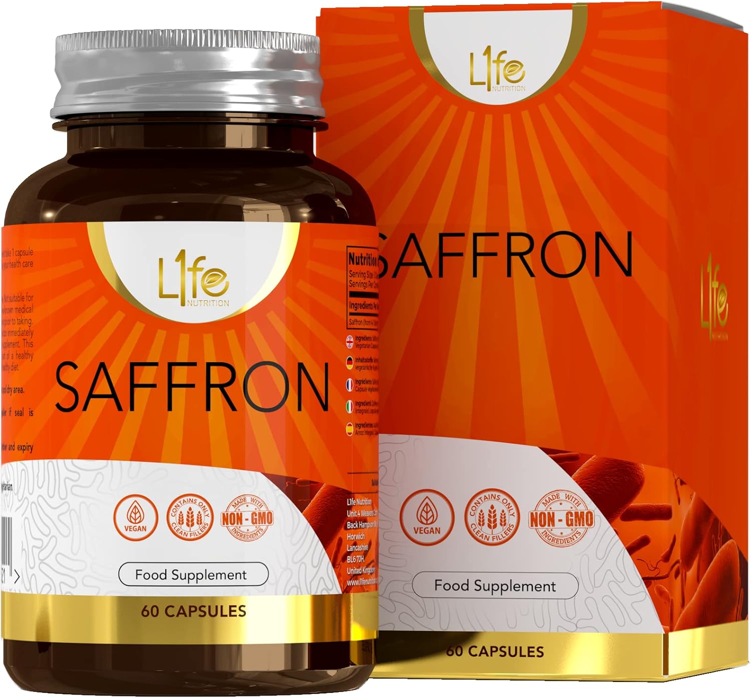 LN Saffron 60 High Strength Safron Capsules 90mg Saffron Supplement