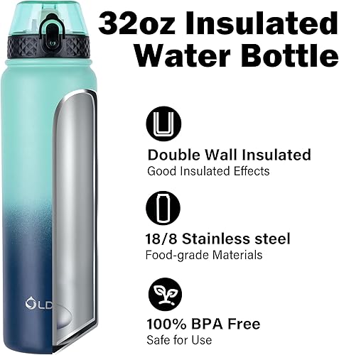 Miniatura 10 de Oldley Botella de agua aislada de 20 onzas con popote, botella de agua de acero inoxidable con 3 tapas, termo de doble pared al vacío para niños