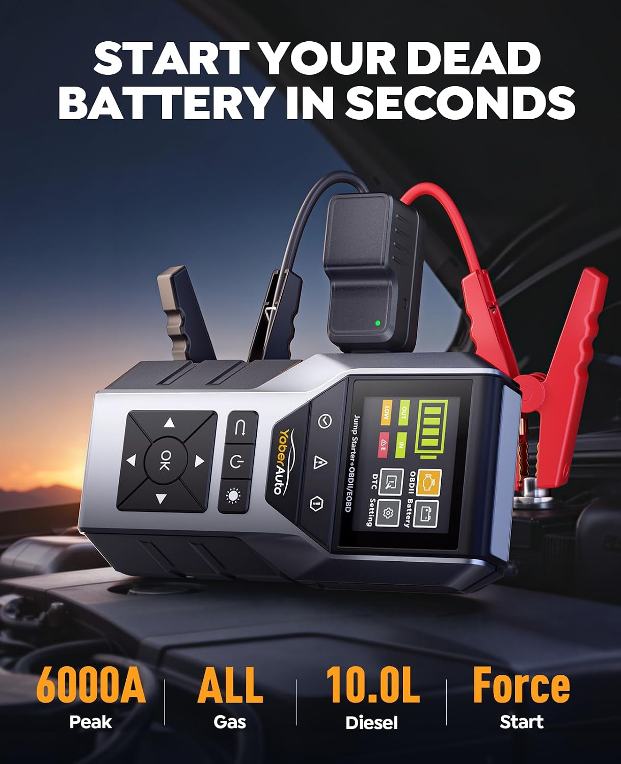  6000A Portable Car Jump Starter with OBD2 Scanner, Code Reader thumbnail
