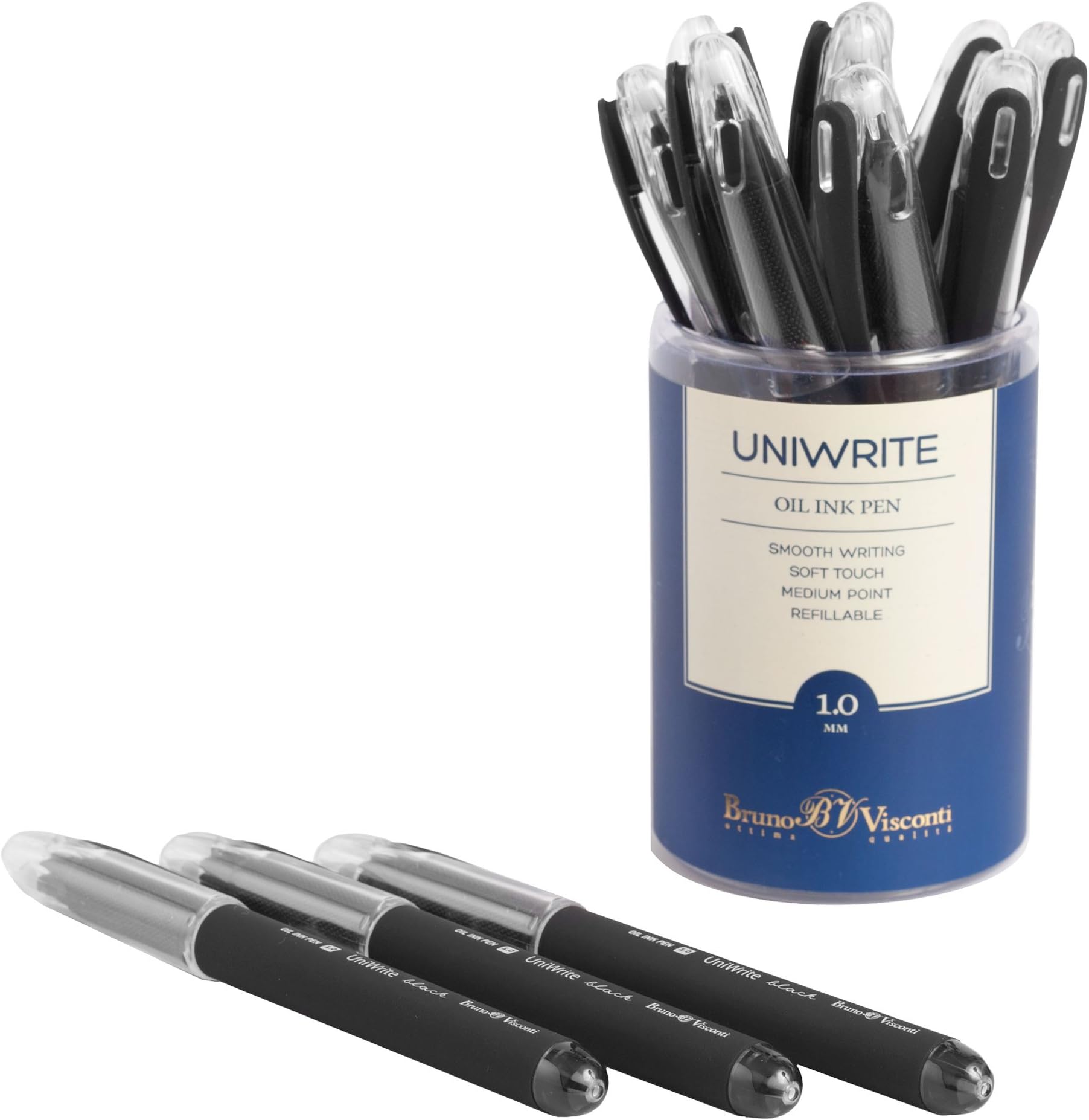 Bruno Visconti Oil 12-Piece UniWrite Ink Pen with Kernel 1.0 mm, Black