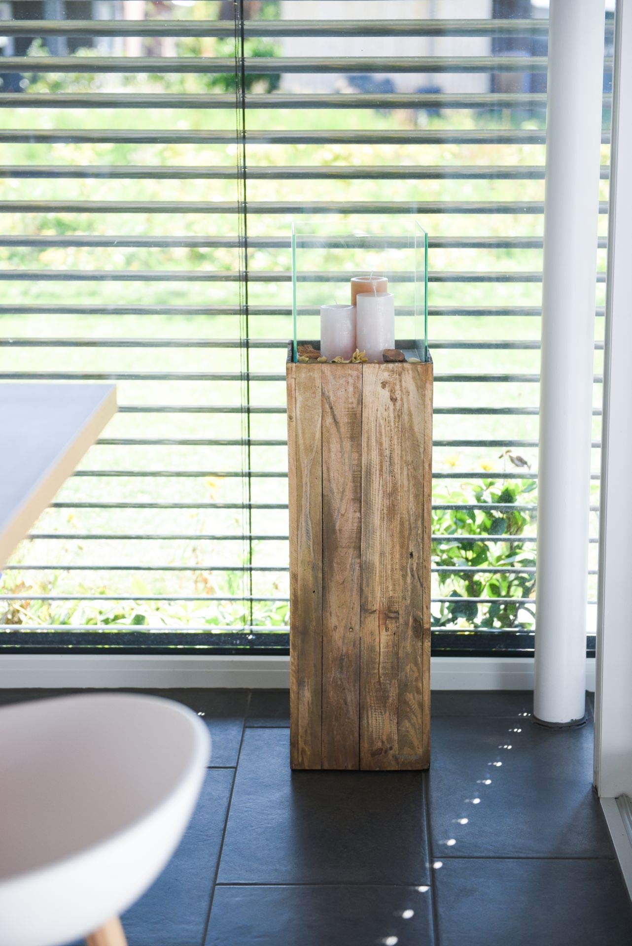 VIVANNO Photophore Colonne photophore Bois recyclé Candela Marron, 100x27x27 cm