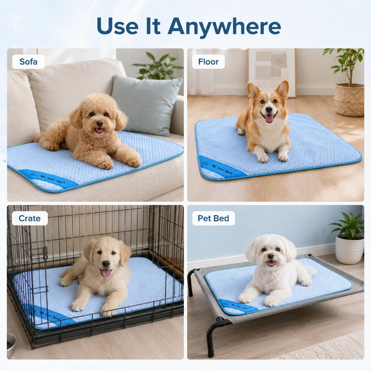 Pet Cooling Mat for Dogs & Cats – Ice-Silk Breathable Washable Foldable Cooling Blanket, Durable Portable Non-Slip Dog Bed for Crate, Kennel, Car & Outdoor Use, Blue 27.6 x 21.6in Medium