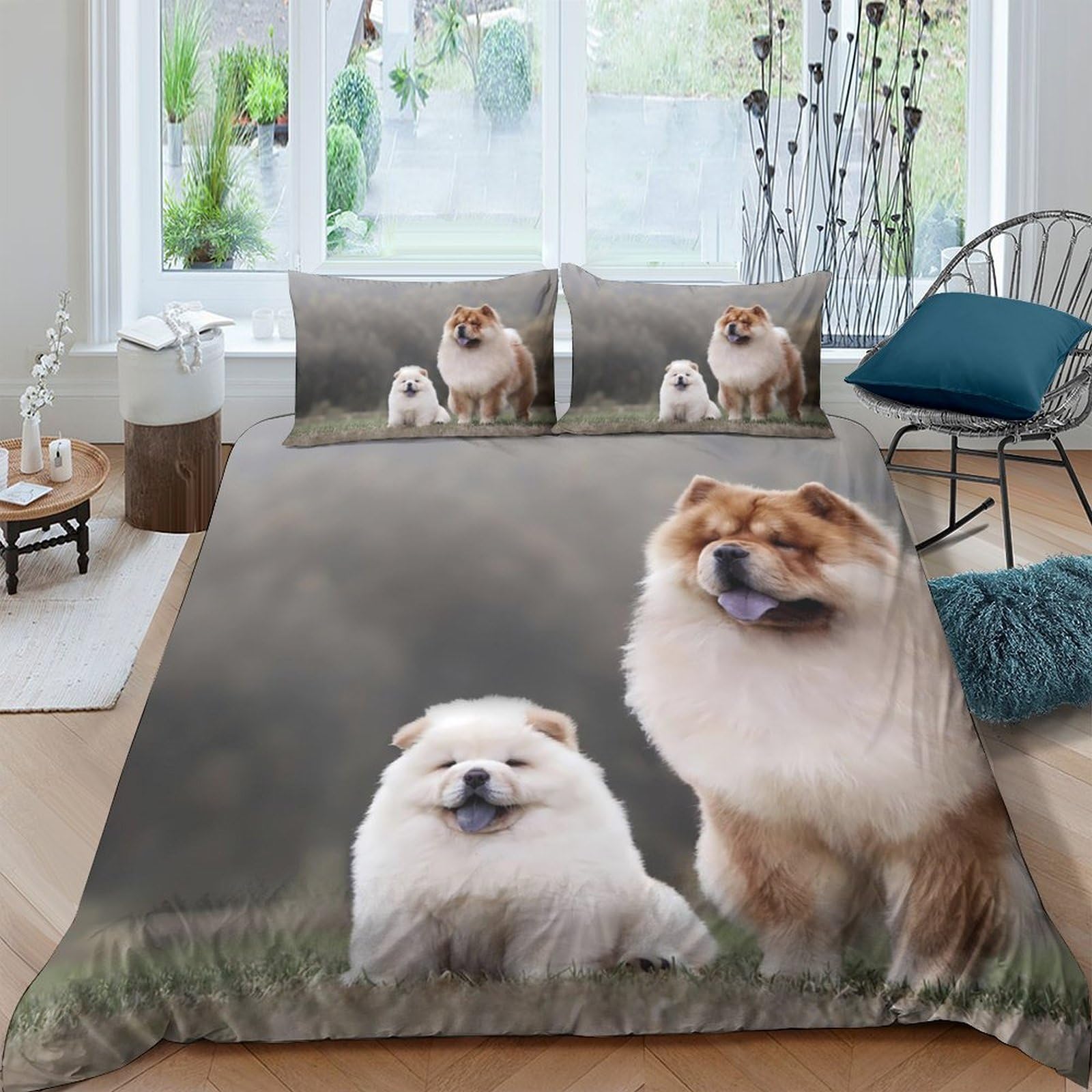 Ctjqhvkz Style-7 3D Printed Chow Chow Dog Fitted Sheet Microfiber Decor For Bedroom Guest Room Mattress Cover Washable Anti-Slip Single（135X200cm）
