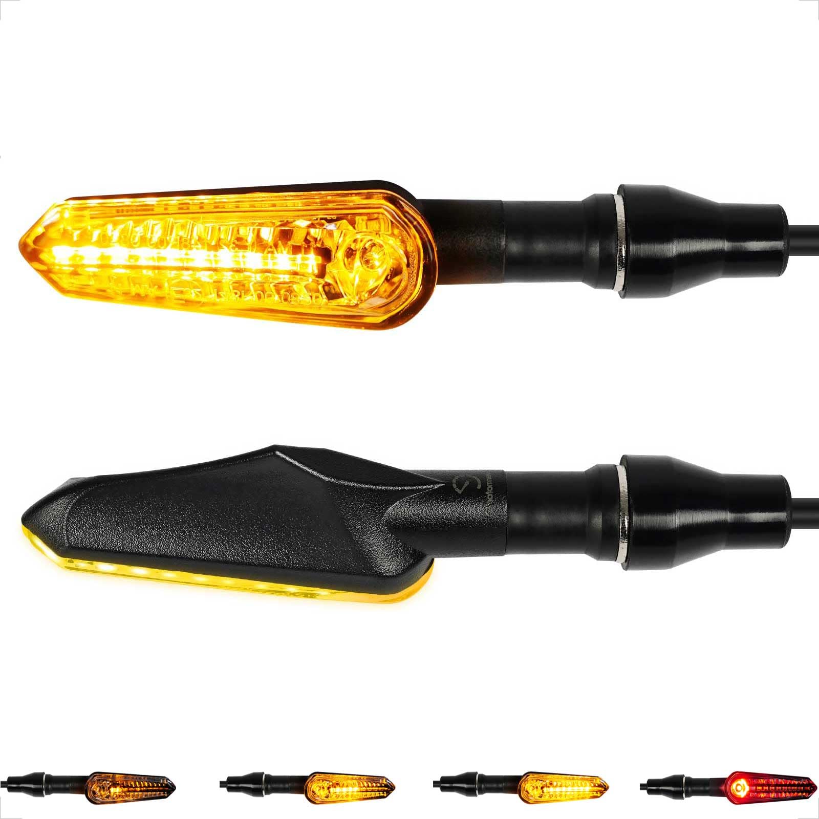 evermotor LED Intermitentes Moto, 12V 2 piezas, Homologados Secuencial Intermitentes para Motocicleta, efecto de marcha IP67 a prueba de agua, luz amarilla y roja