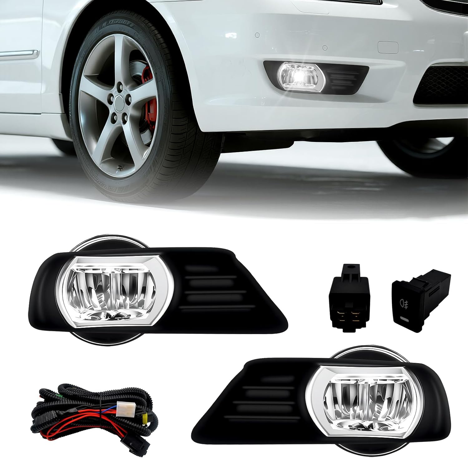 LED Fog Lights Compatible with Toyota Camry 2007 2008 2009, 1 Pair Bumper Driving Fog Lamps with Switch and Wiring Kit (Clear Lens)