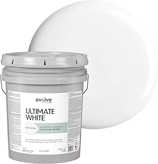 Ultimate White Paint & Primer in One, Semi-Gloss White, 5 Gallon – Interior & Exterior, One-Coat Coverage, Excellent Hide, Low Odor, Low VOC, Washable Paint for Walls, Ceilings & Trim