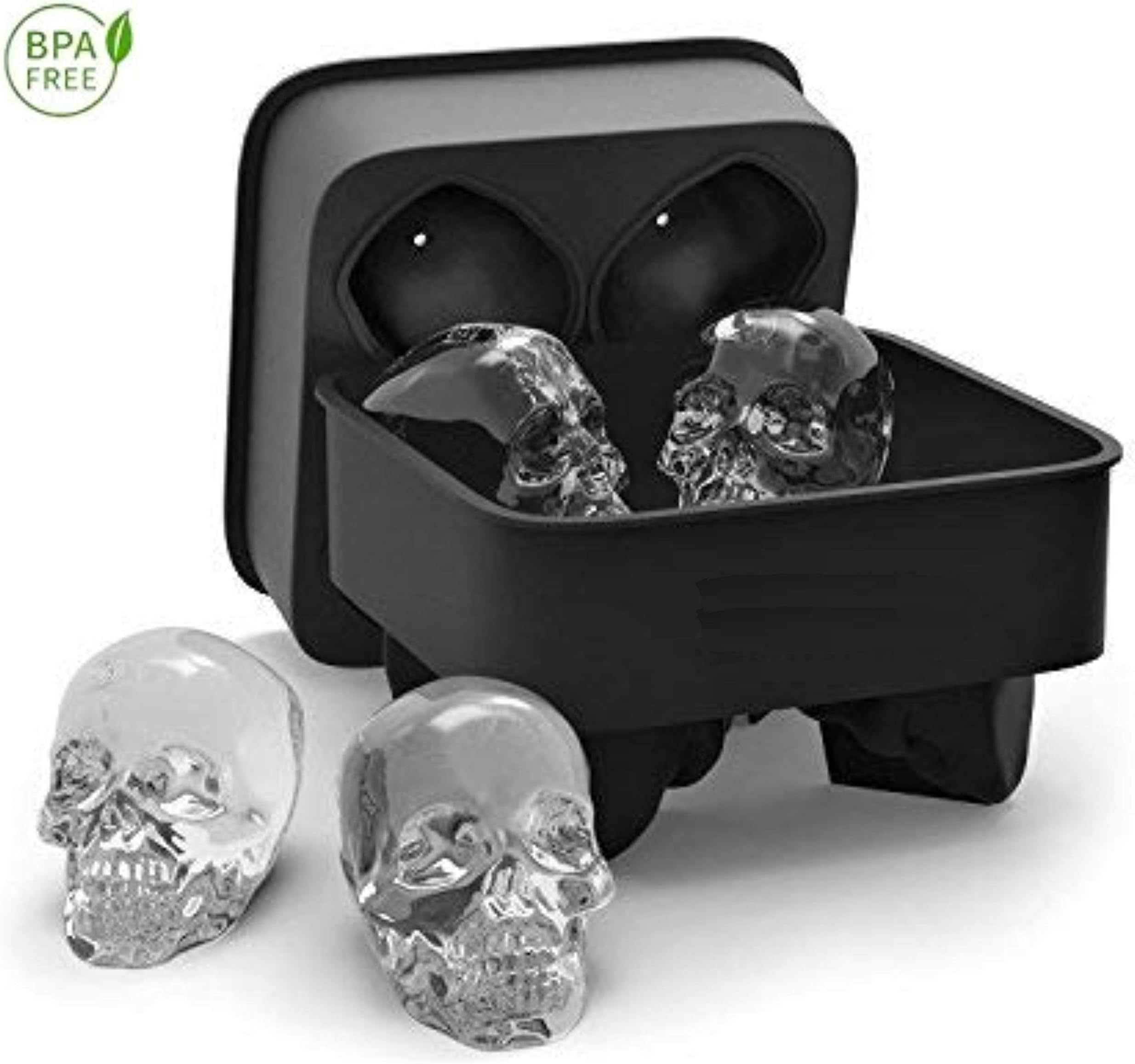 HEIRLOOM QUALITY 3D Skull Silicone Ice Cube Tray Mold, Makes Four Giant Skulls, Ice Cube Maker in Shapes (Pack of 1)