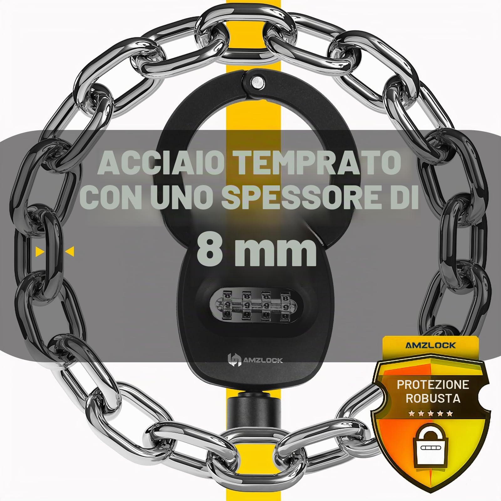 Lucchetto Bici, Antifurto Monopattino Elettrico, Catena Bicicletta Antifurto con Borsa di Immagazzinaggio, Serratura di Sicurezza delle Manette e Serratura a Catena Spessa 8mm