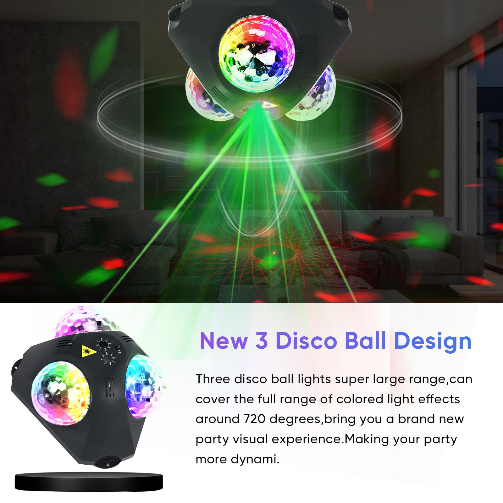 Discokugel,Partylicht,Disco Lights mit 3 Disco Bällen Sound-aktivierte Strobe-Effekt Disco licht mit 3M Steckerkabel für KTV,Zuhause,Kinder, Geburtstag, Hochzeit, Club,Halloween,Weihnachten