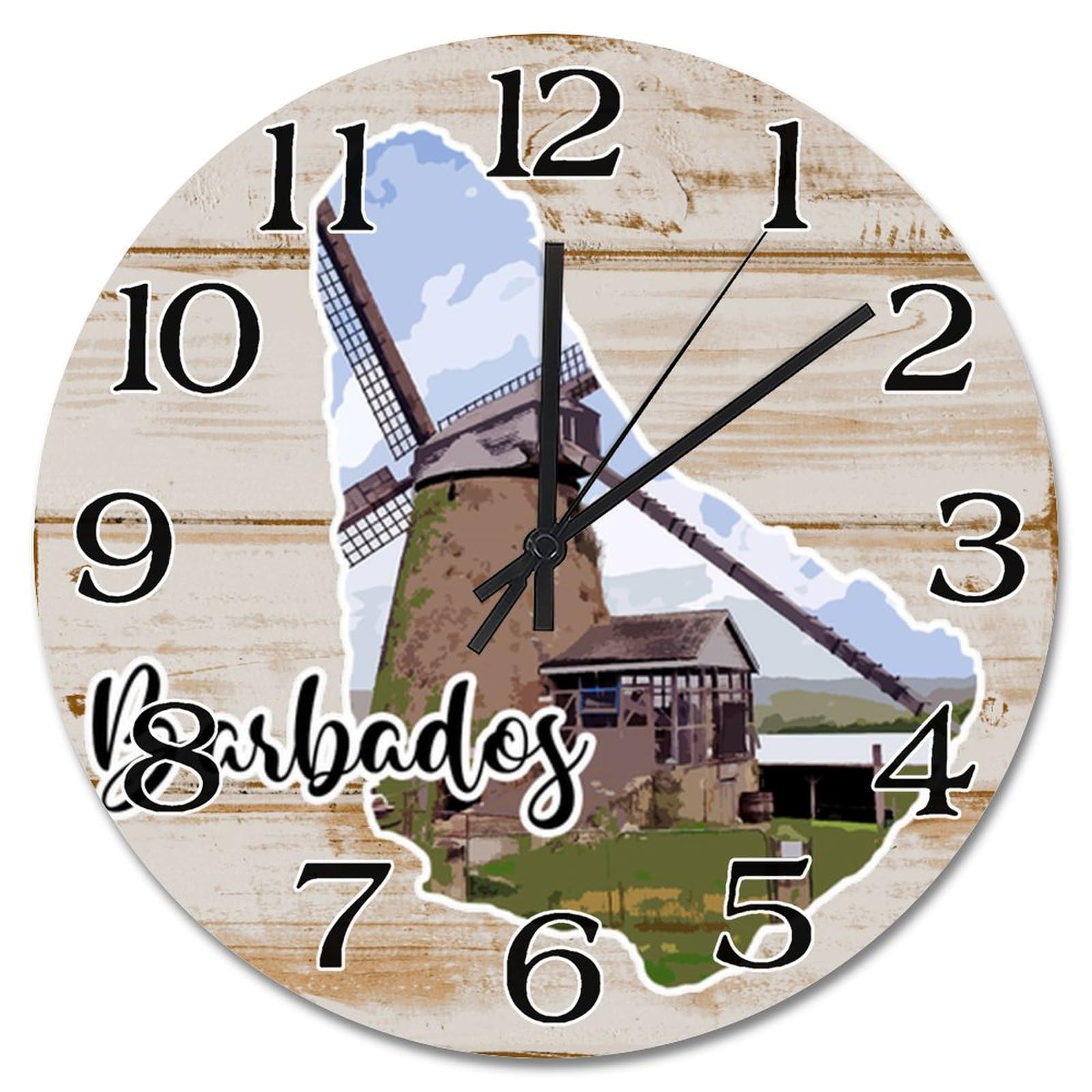 Horloge murale en bois silencieuse 38,1 cm carte de la Barbade