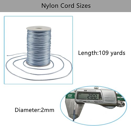Miniatura 2 de Cordón de nailon azul claro de satén de 0.079 in x 109 yardas, cordón de seda satinada para pulseras, collares, fabricación de joyas, nudos chinos,