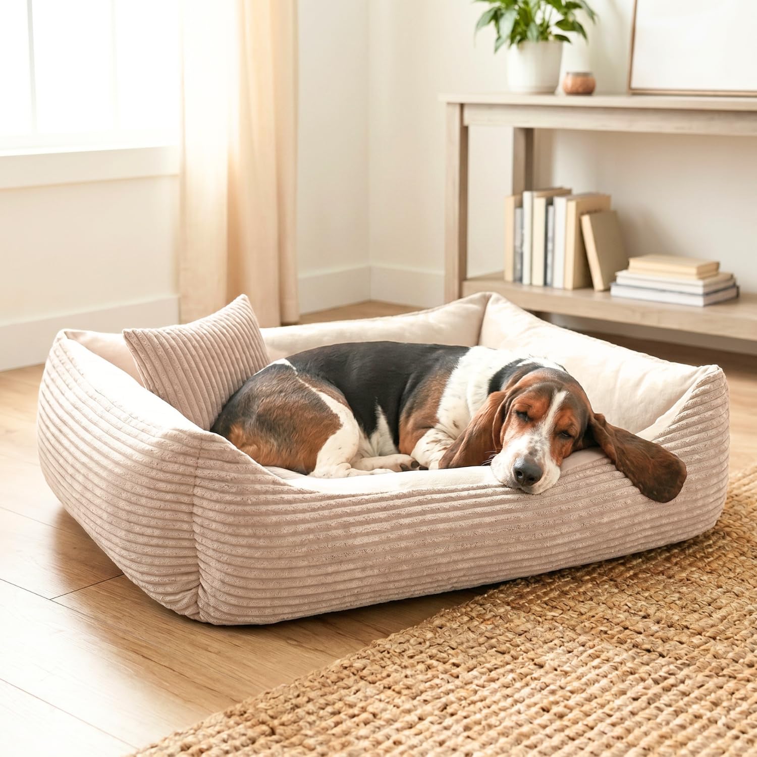 4L Textil Molly Cord Hundebett Hundekorb mittelgroße Hunde Hundekörbchen | Mit Bezug & Reißverschluss, Maschinenwaschbar