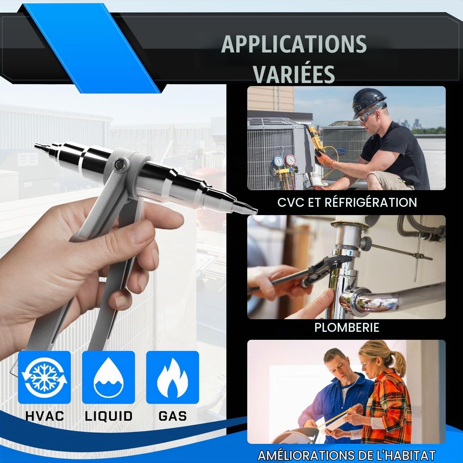 Flexzion Extenseur de tuyau en cuivre manuel, outil d'expansion manuel universel en alliage d'aluminium pour installer la maintenance de réparation 1/4 "5/16" 3/8 "1/2" 5/8 "3/4" 7/8 "