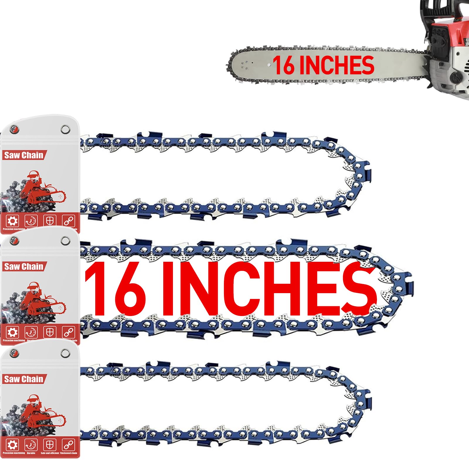 FuGuiB 16 Inch Chain Saw Chains 3-Pack, 40cm 1.3mm 3/8" LP 56 Drive Links, Chains for Chainsaws Replaceable Chainsaw Chain