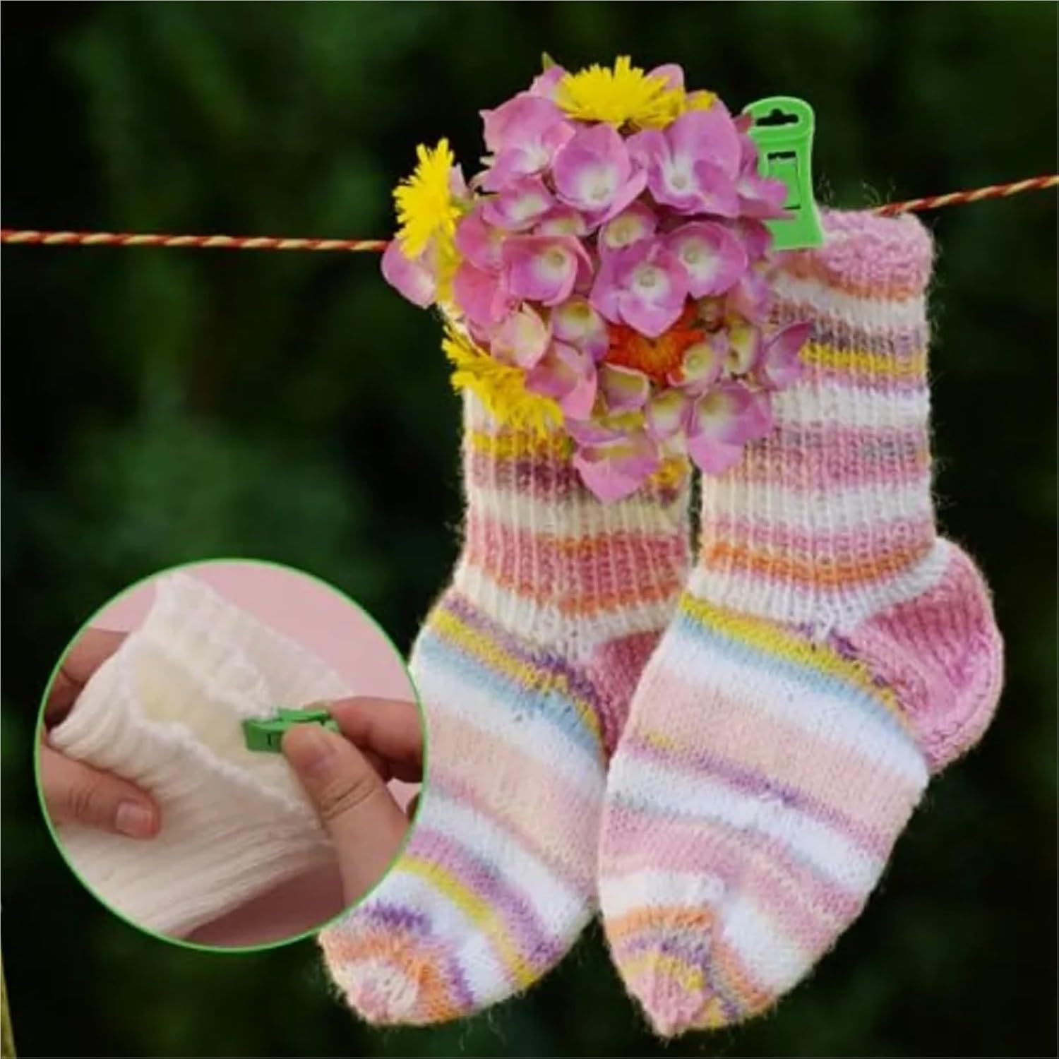 Sock Clips for Laundry 50 Pcs Sock Clips with Hook Multicolor, Plastic Laundry Clips for Pairs