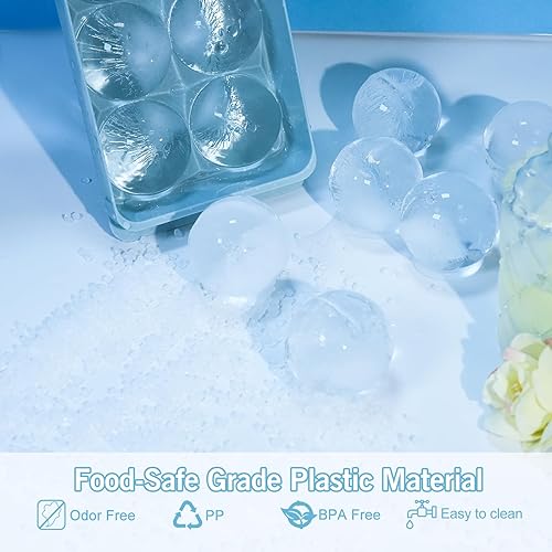 Miniatura 5 de Bandeja para cubitos de hielo con tapa y contenedor, molde de hielo de whisky de 1.9 pulgadas, molde para hacer bolas de hielo de 2 unidades,